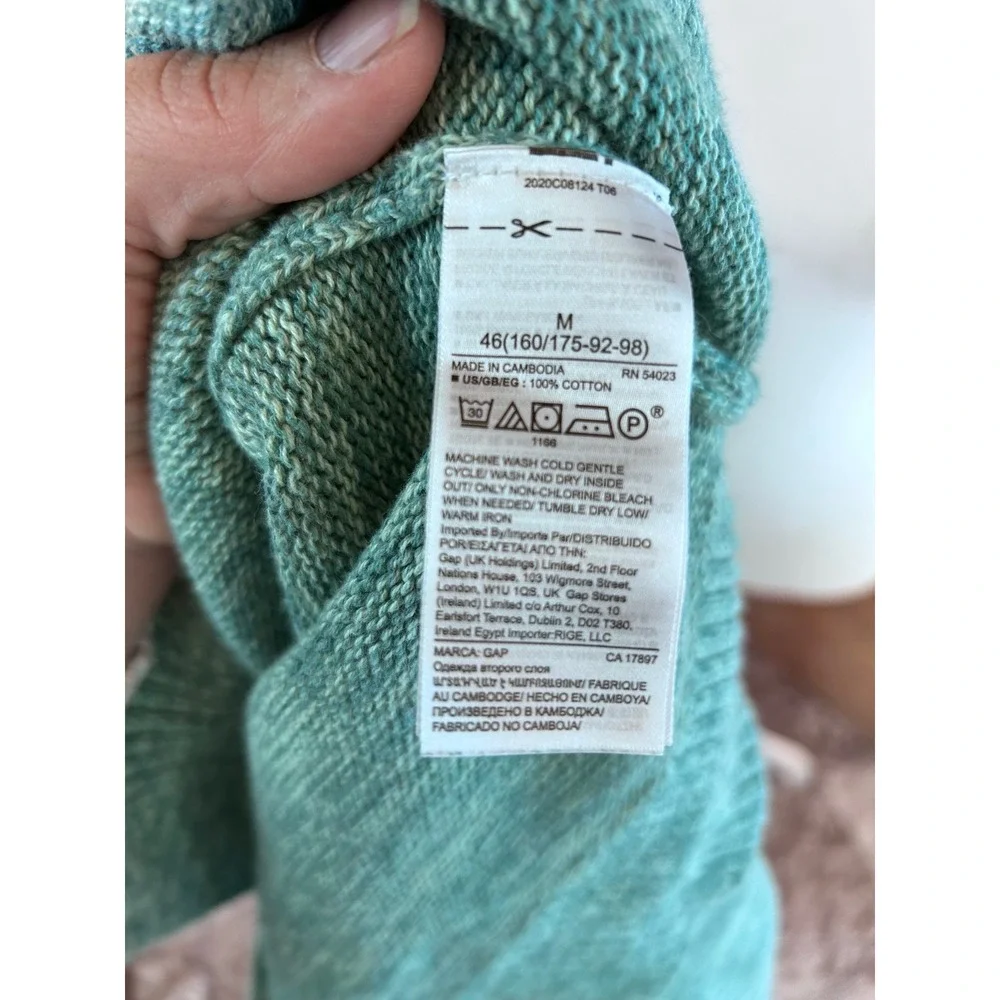 GAP Womens Sage Green Heathered Cotton V-Neck Balloon Sleeve Sweater Size M - Picture 8 of 8